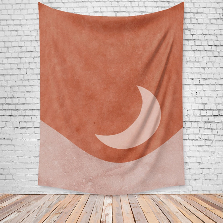 VibeCore Red Crescent Moon Tapestry Hanging On Brick Wall