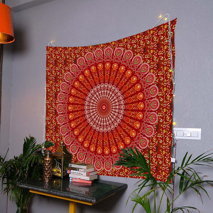 VibeCore Red Mandala Tapestry On Wall