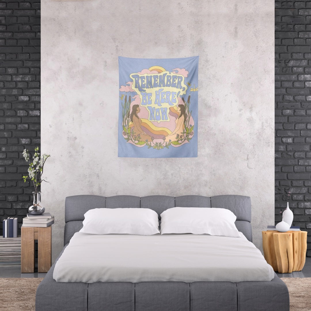 VibeCore Remember Be Here Now Tapestry Above Bed