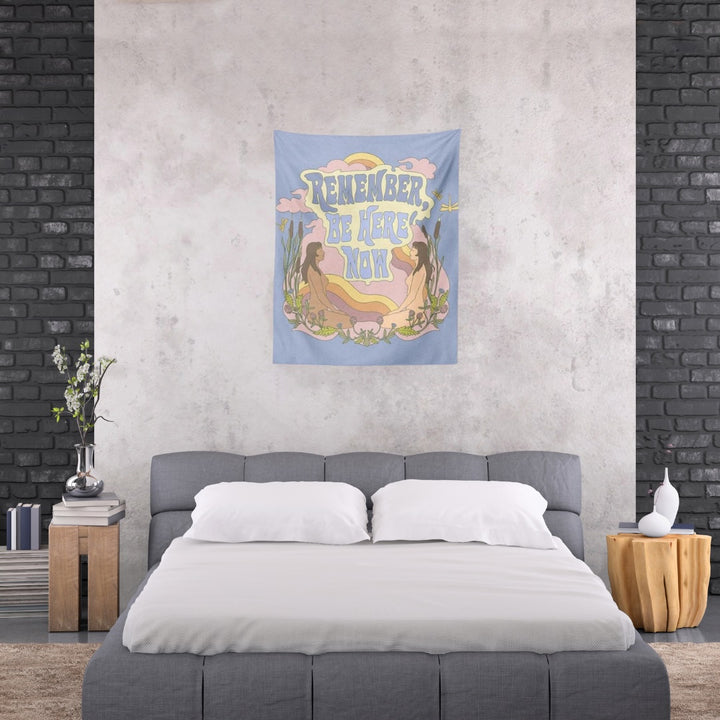 VibeCore Remember Be Here Now Tapestry Above Bed