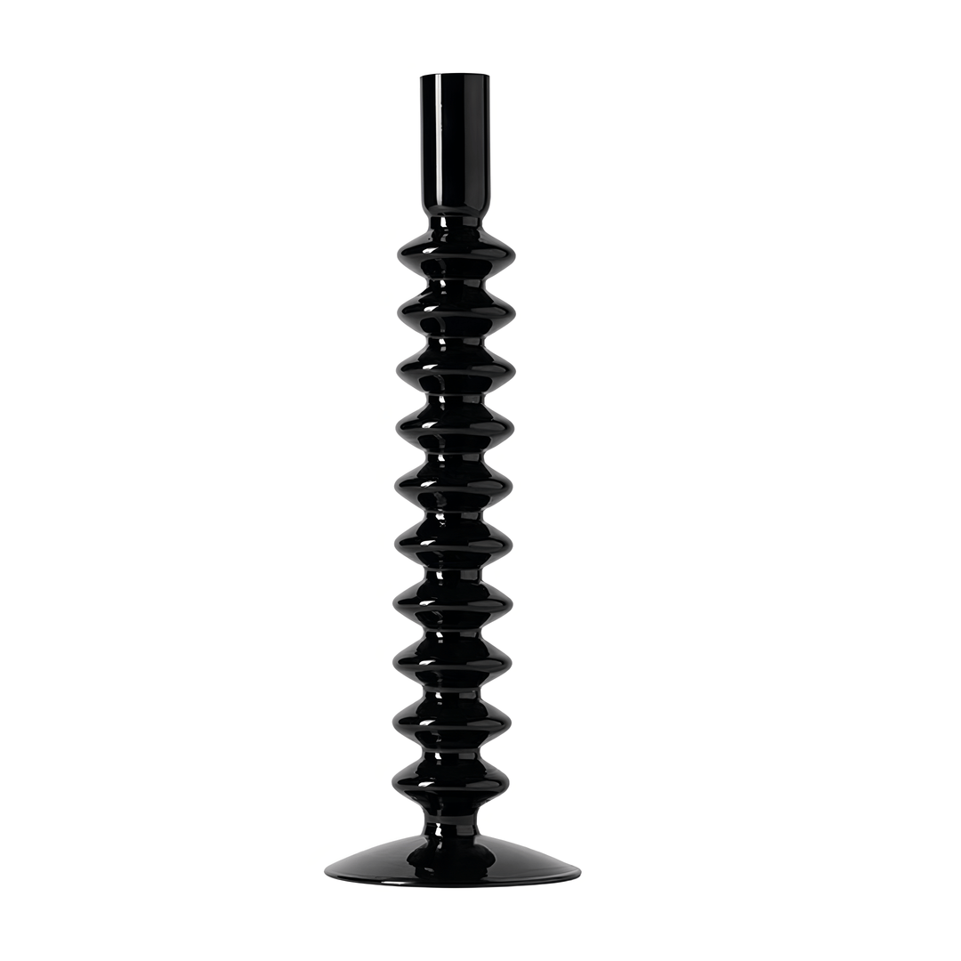 VibeCore Retro Abstract Glass Candle Holder black Option A with geometric shape and hand-blown borosilicate glass, styled for modern minimalist decor.