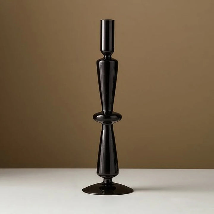 VibeCore Retro Abstract Glass Candle Holder black Option B with geometric shape and hand-blown borosilicate glass, styled for modern minimalist decor.