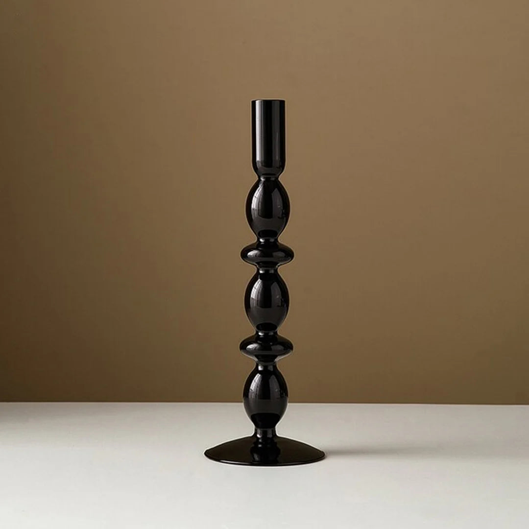 VibeCore Retro Abstract Glass Candle Holder black Option C with geometric shape and hand-blown borosilicate glass, styled for modern minimalist decor.