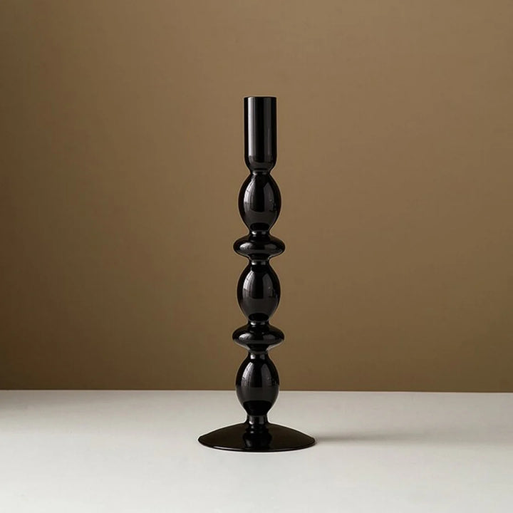 VibeCore Retro Abstract Glass Candle Holder black Option C with geometric shape and hand-blown borosilicate glass, styled for modern minimalist decor.