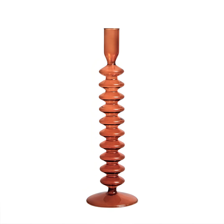 VibeCore Retro Abstract Glass Candle Holder brown Option A with geometric shape and hand-blown borosilicate glass, styled for modern minimalist decor.