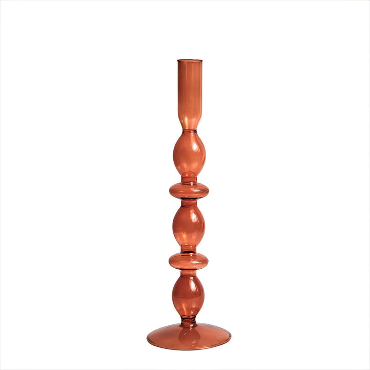 VibeCore Retro Abstract Glass Candle Holder brown Option C with geometric shape and hand-blown borosilicate glass, styled for modern minimalist decor.