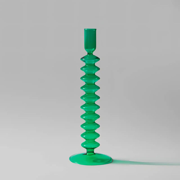 VibeCore Retro Abstract Glass Candle Holder green Option A with geometric shape and hand-blown borosilicate glass, styled for modern minimalist decor.