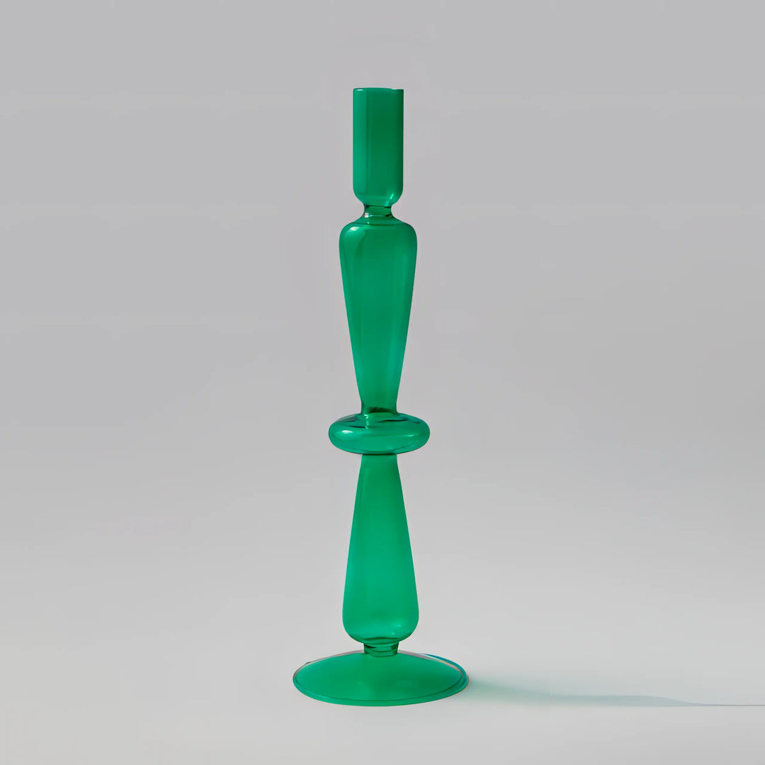 VibeCore Retro Abstract Glass Candle Holder green Option B with geometric shape and hand-blown borosilicate glass, styled for modern minimalist decor.