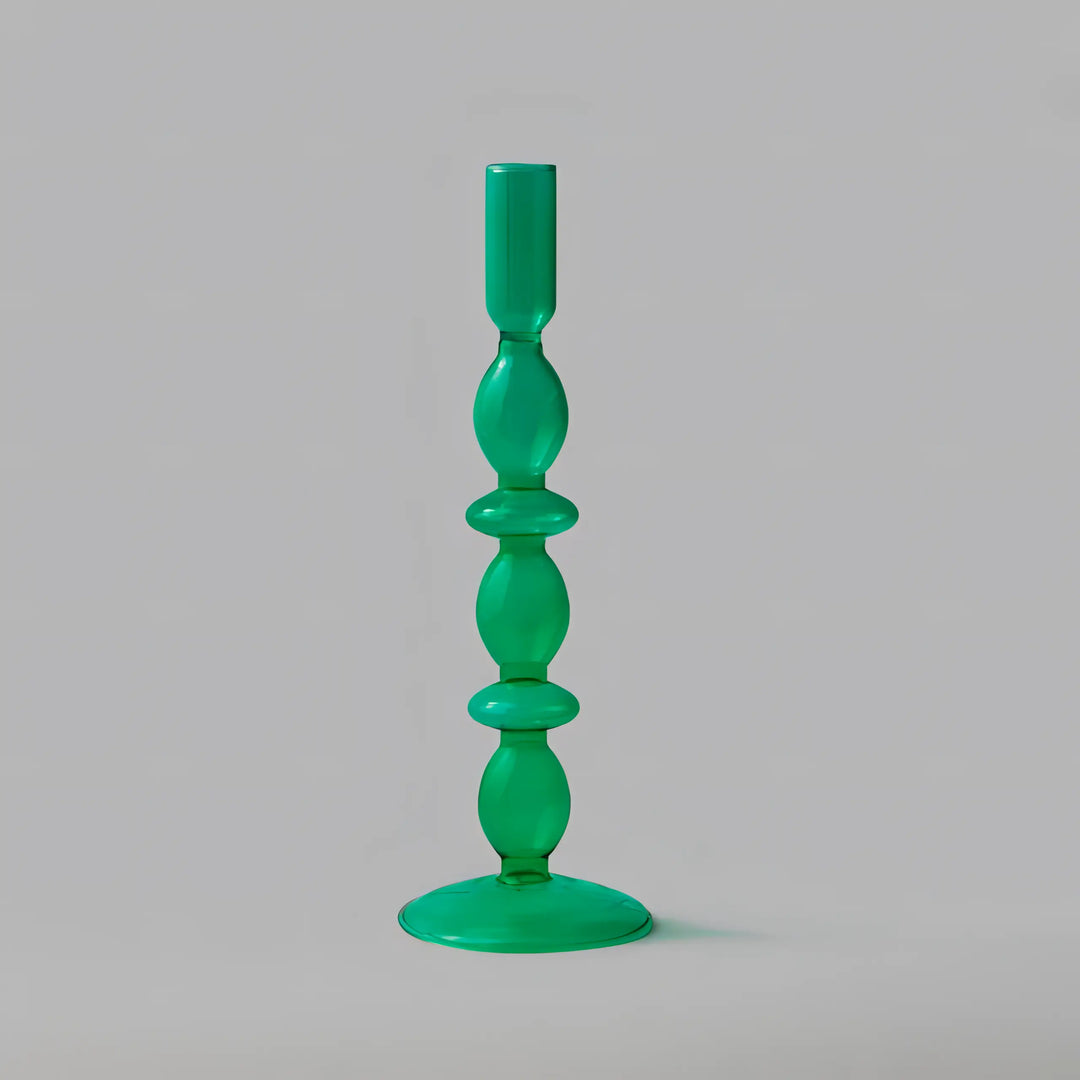 VibeCore Retro Abstract Glass Candle Holder green Option C with geometric shape and hand-blown borosilicate glass, styled for modern minimalist decor.