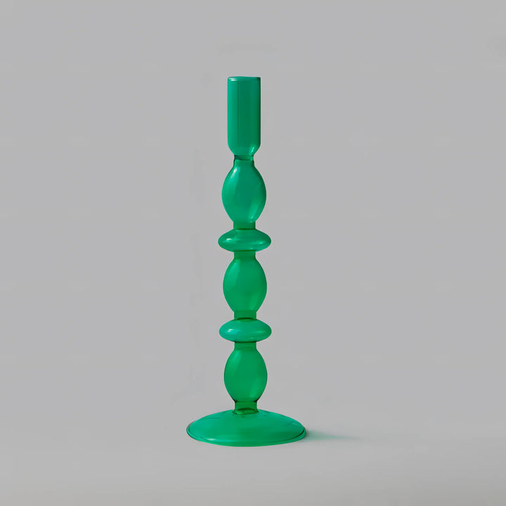 VibeCore Retro Abstract Glass Candle Holder green Option C with geometric shape and hand-blown borosilicate glass, styled for modern minimalist decor.