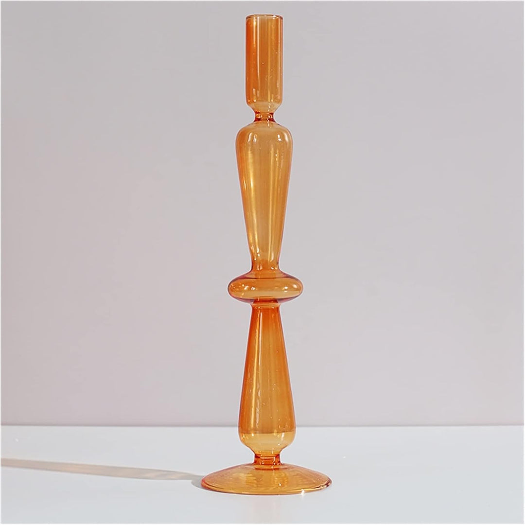 VibeCore Retro Abstract Glass Candle Holder orange Option B with geometric shape and hand-blown borosilicate glass, styled for modern minimalist decor.