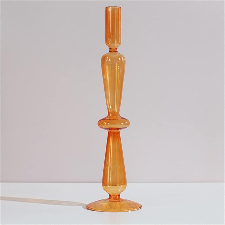 VibeCore Retro Abstract Glass Candle Holder orange Option B with geometric shape and hand-blown borosilicate glass, styled for modern minimalist decor.