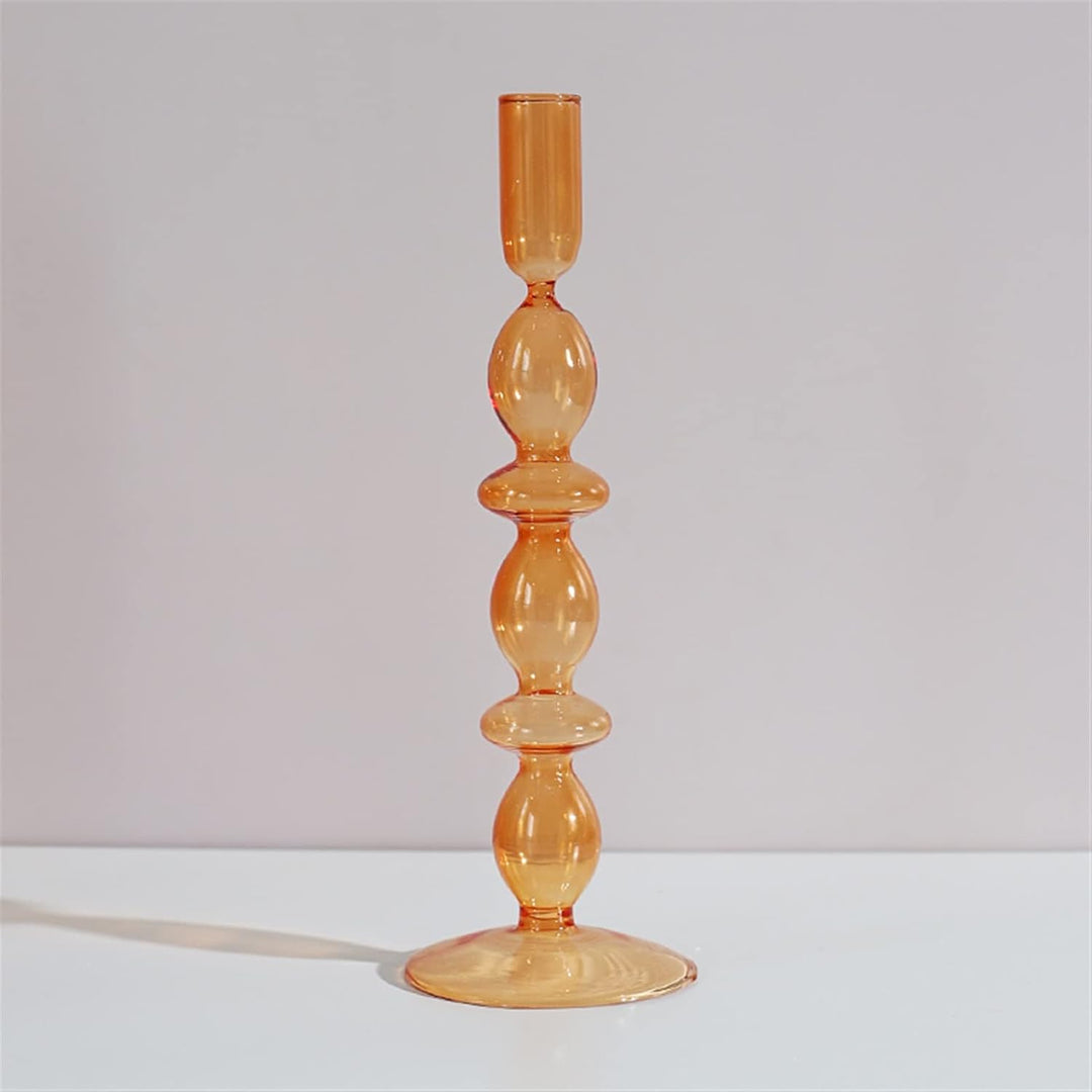 VibeCore Retro Abstract Glass Candle Holder orange Option C with geometric shape and hand-blown borosilicate glass, styled for modern minimalist decor.