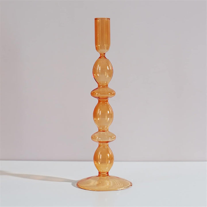 VibeCore Retro Abstract Glass Candle Holder orange Option C with geometric shape and hand-blown borosilicate glass, styled for modern minimalist decor.