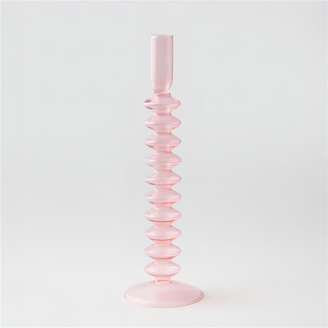 VibeCore Retro Abstract Glass Candle Holder pink Option A with geometric shape and hand-blown borosilicate glass, styled for modern minimalist decor.