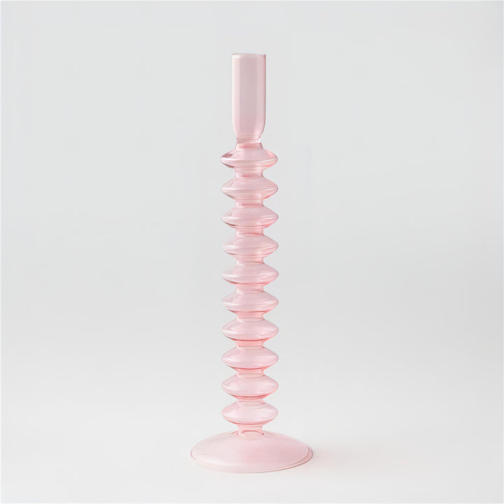 VibeCore Retro Abstract Glass Candle Holder pink Option A with geometric shape and hand-blown borosilicate glass, styled for modern minimalist decor.