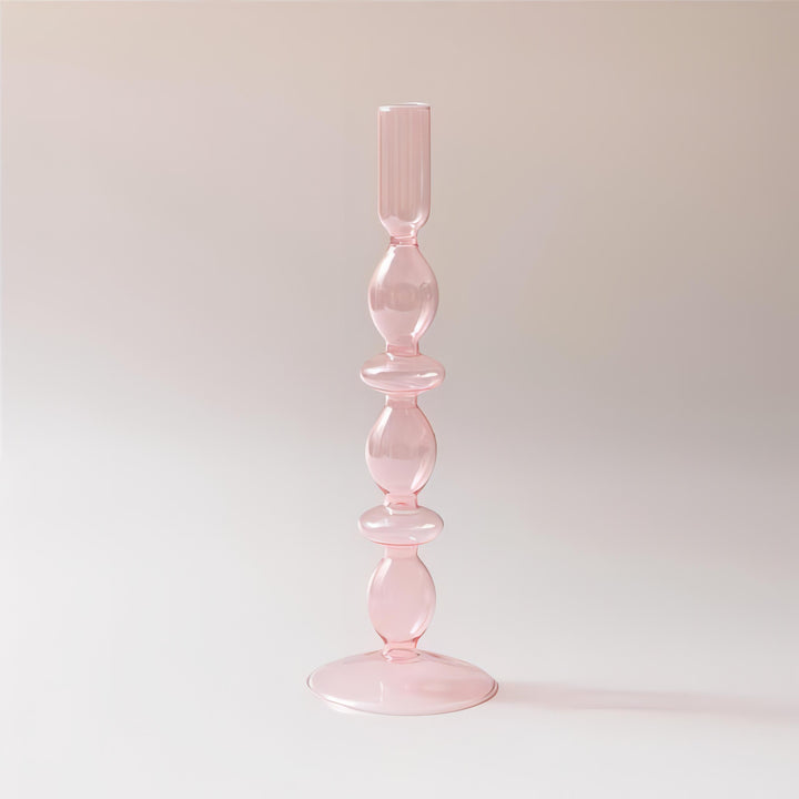 VibeCore Retro Abstract Glass Candle Holder pink Option C with geometric shape and hand-blown borosilicate glass, styled for modern minimalist decor.