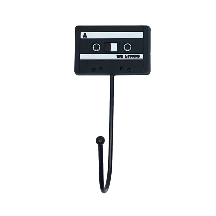 VibeCore Retro Wall Hook designed to resemble a vintage cassette tape, with a self-adhesive backing for easy installation, perfect for hanging items like jackets, bags, or towels.