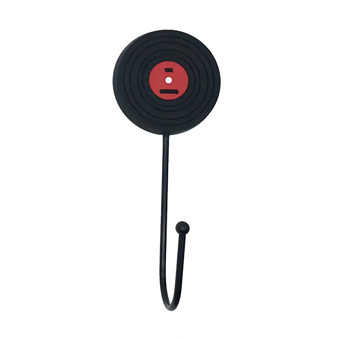 VibeCore Retro Wall Hook designed to resemble a classic vinyl record, featuring a self-adhesive backing for easy installation, ideal for hanging jackets, bags, or keys.