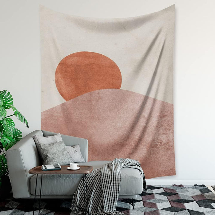 VibeCore Rising Mountain Sun Tapestry In Living Room