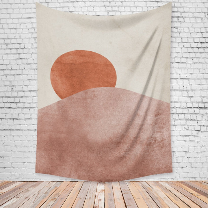 VibeCore Rising Mountain Sun Tapestry On Brick Wall