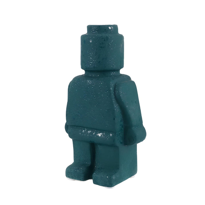 Aesthetic robot vase in turquoise showcasing a sleek minimalist design with pop-culture influence perfect for adding a bold artistic touch to modern home decor.