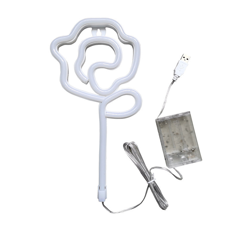 VibeCore Rose Neon Light package contents, including the neon light, power cable, and user manual for easy setup and use.