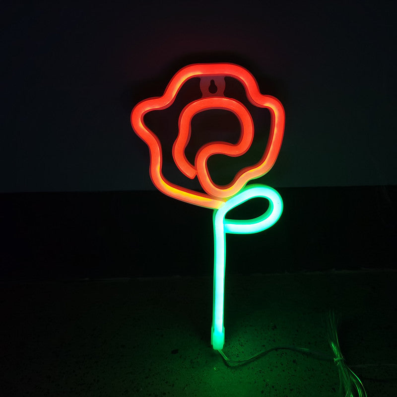 VibeCore Rose Neon Light in red, adding a romantic and elegant glow to any space. Perfect for bedrooms, dorms, or lounges.