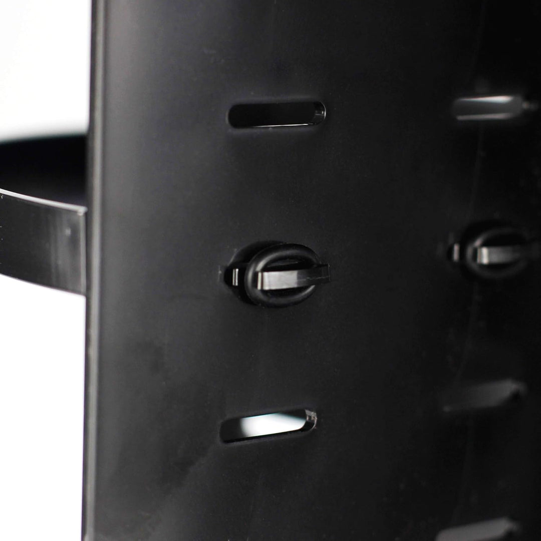 VibeCore Rotating Makeup Organizer in Black, showcasing a detailed view of the shelves with neatly organized compartments for cosmetics, brushes, and beauty essentials.