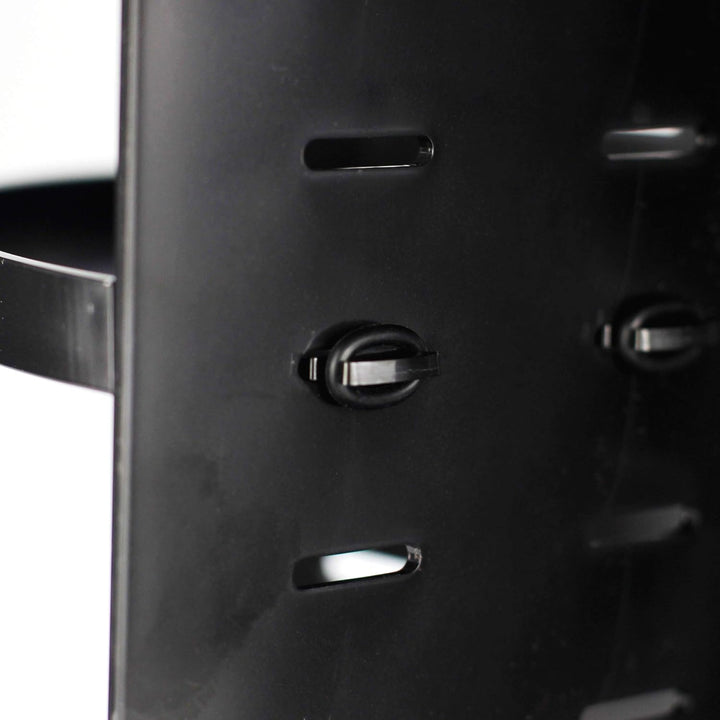 VibeCore Rotating Makeup Organizer in Black, showcasing a detailed view of the shelves with neatly organized compartments for cosmetics, brushes, and beauty essentials.