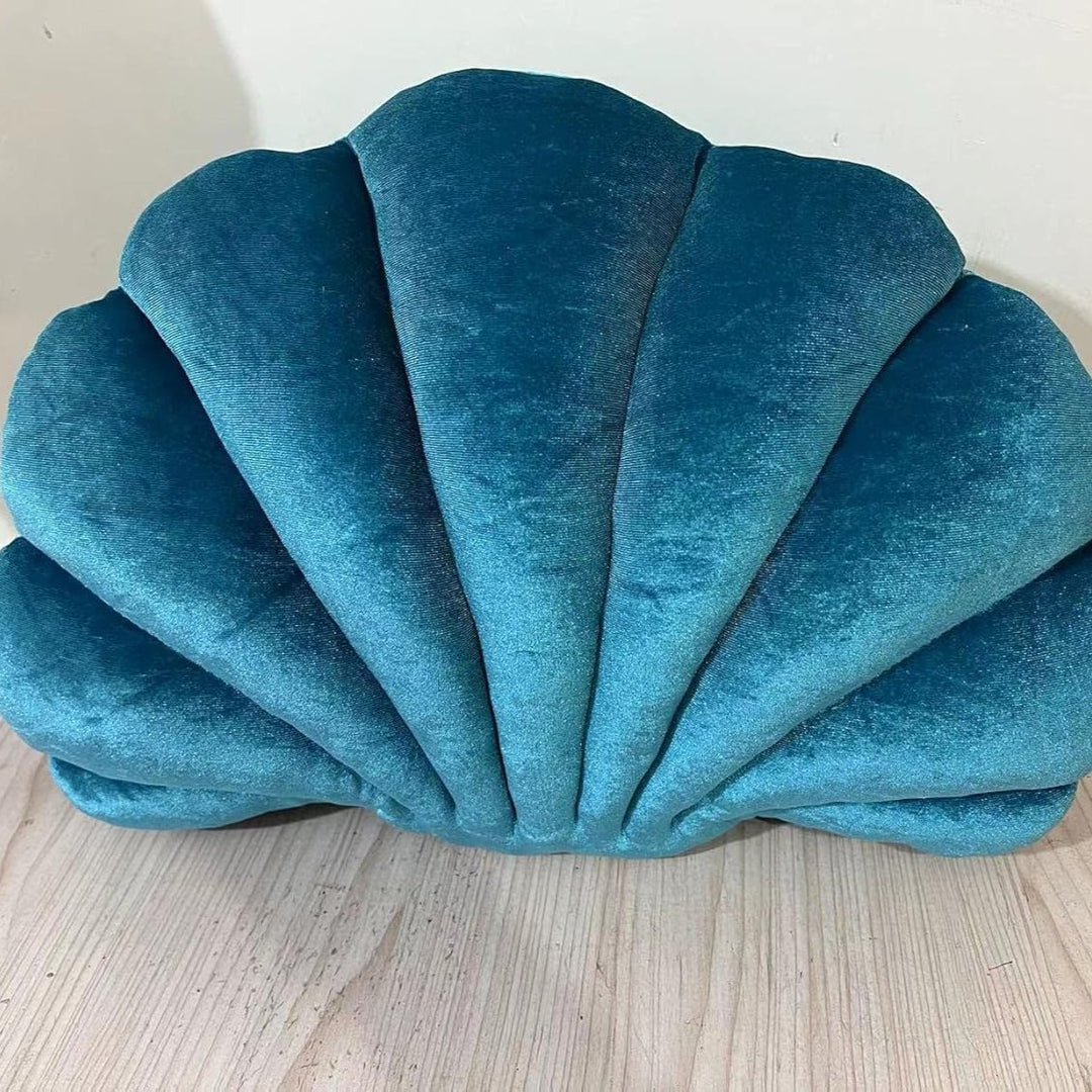 Blue velvet seashell throw pillow, ultra-soft and plush, adding a serene coastal charm to your space. Aesthetic accent cushion perfect for bedrooms, dorms, or living areas, offering comfort and style.