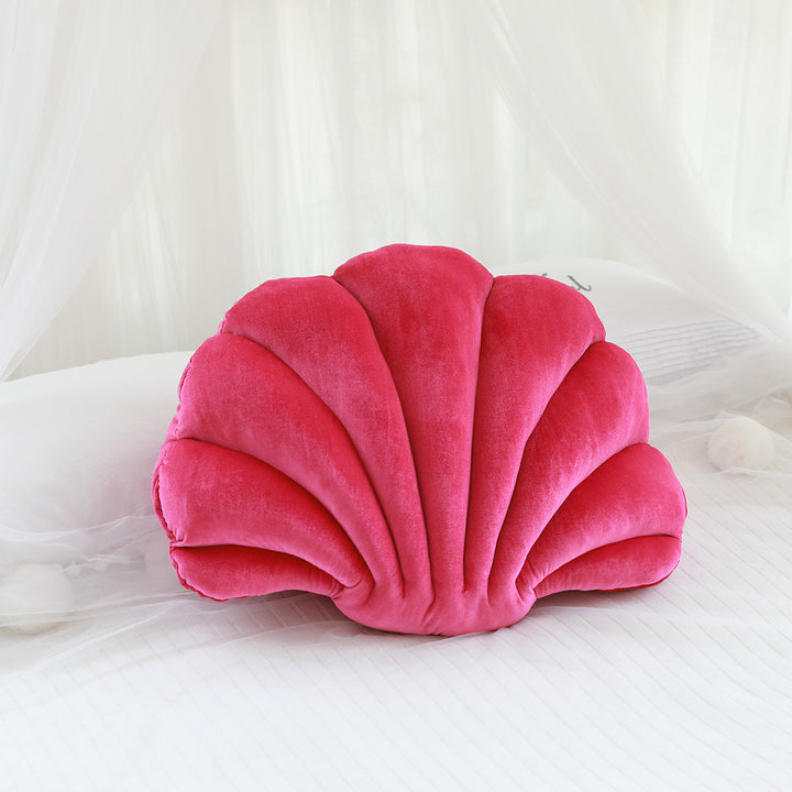 Rose red velvet seashell throw pillow, ultra-soft and plush, offering a warm coastal charm. Aesthetic accent cushion perfect for adding a stylish, cozy touch to bedrooms, dorms, or living spaces.