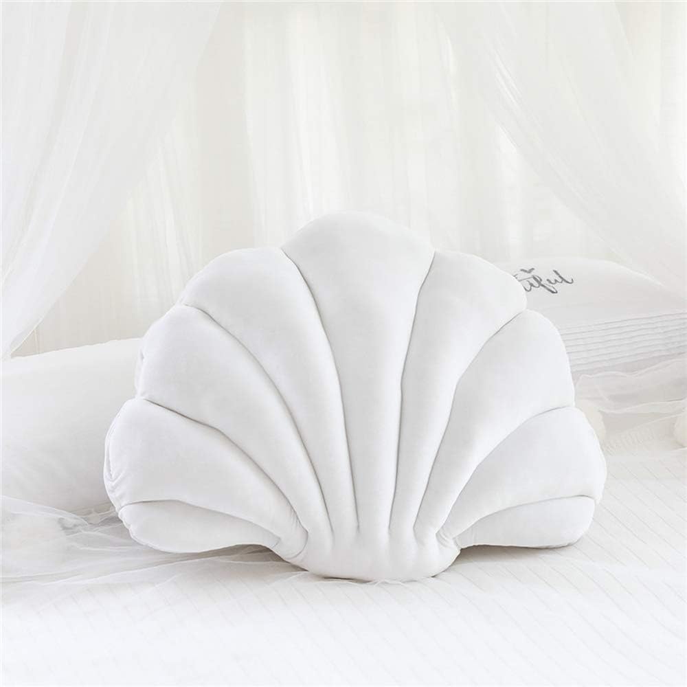White velvet seashell throw pillow, ultra-soft and plush, perfect for adding coastal charm to any room. Aesthetic cushion for a serene and stylish touch in bedrooms, dorms, or living spaces.