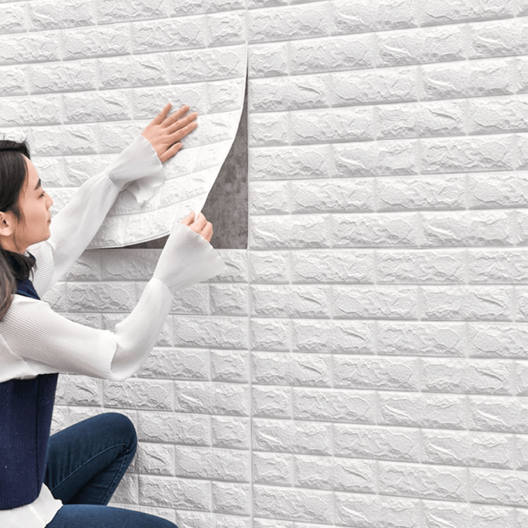Effortless textured wall upgrade with self-adhesive white brick wallpaper, featuring realistic foam design, waterproof durability, and easy peel-and-stick application.