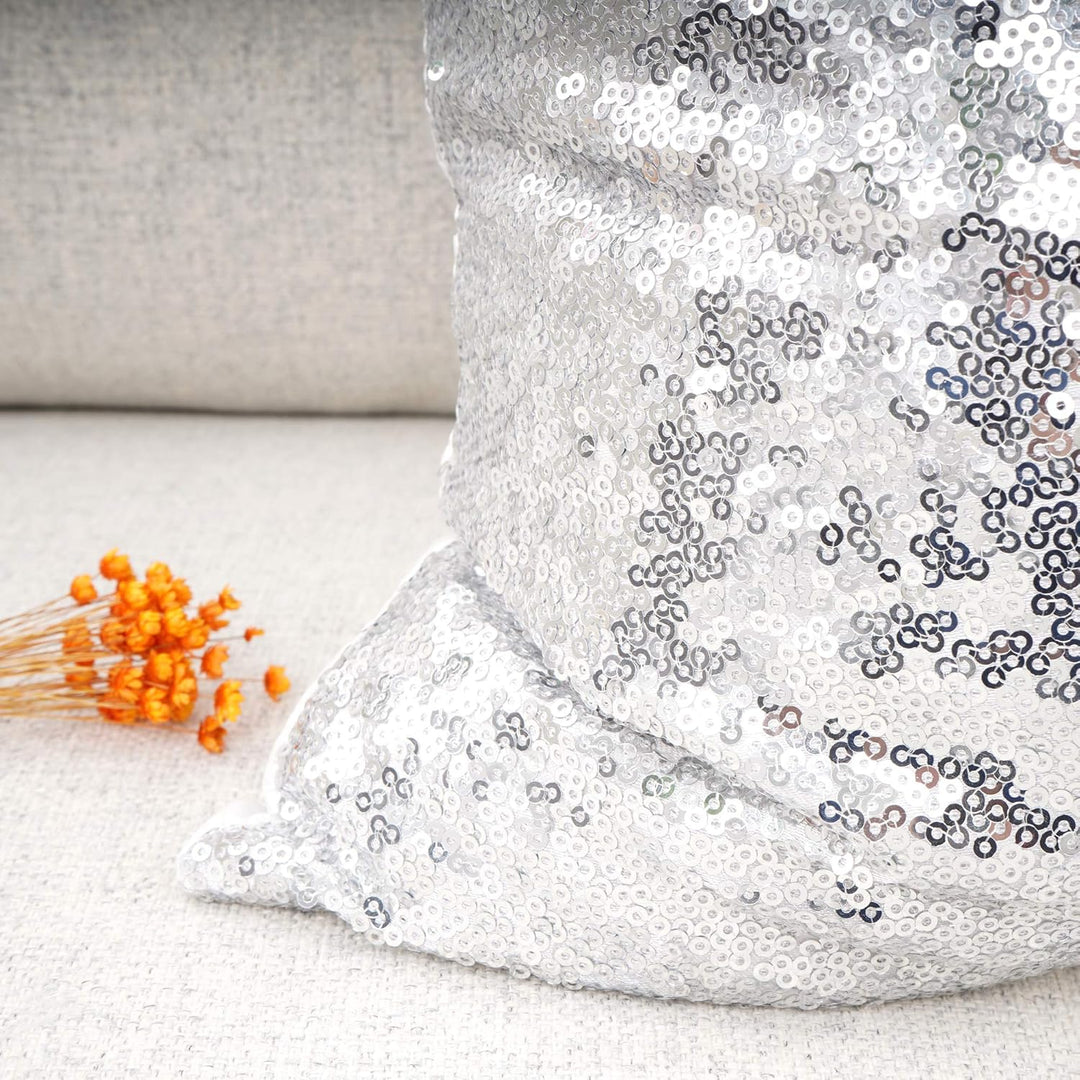 VibeCore Sequin Throw Pillow Close Up - Shimmering Silver Sequin Design, Plush PP Cotton Fill, Elegant Satin Backing, Cozy and Glamorous Accent for Bedroom, Living Room, or Dorm, Sparkly Home Decor