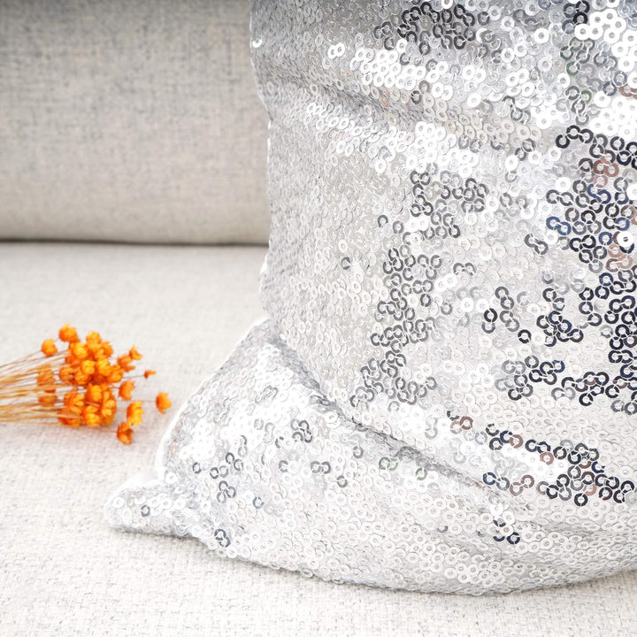 VibeCore Sequin Throw Pillow Close Up - Shimmering Silver Sequin Design, Plush PP Cotton Fill, Elegant Satin Backing, Cozy and Glamorous Accent for Bedroom, Living Room, or Dorm, Sparkly Home Decor