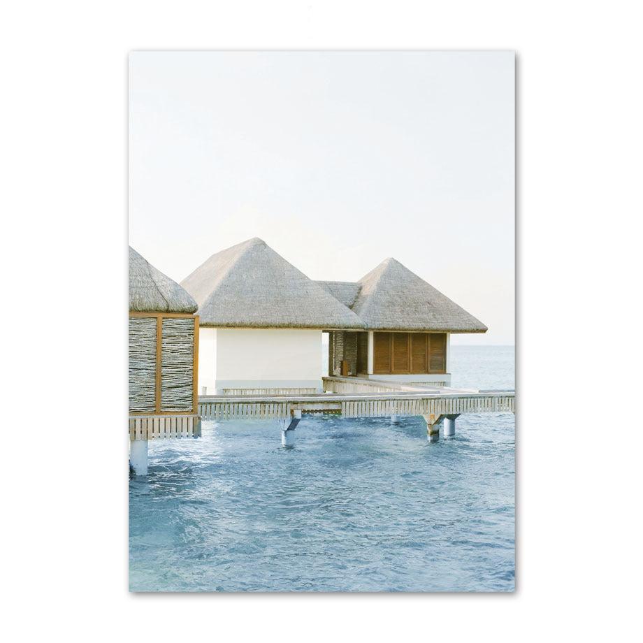 VibeCore Serene Oceanside Canvas Prints Option F: Huts on water