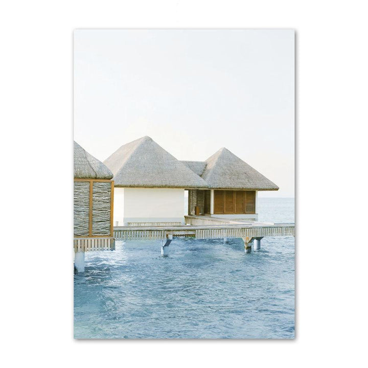 VibeCore Serene Oceanside Canvas Prints Option F: Huts on water