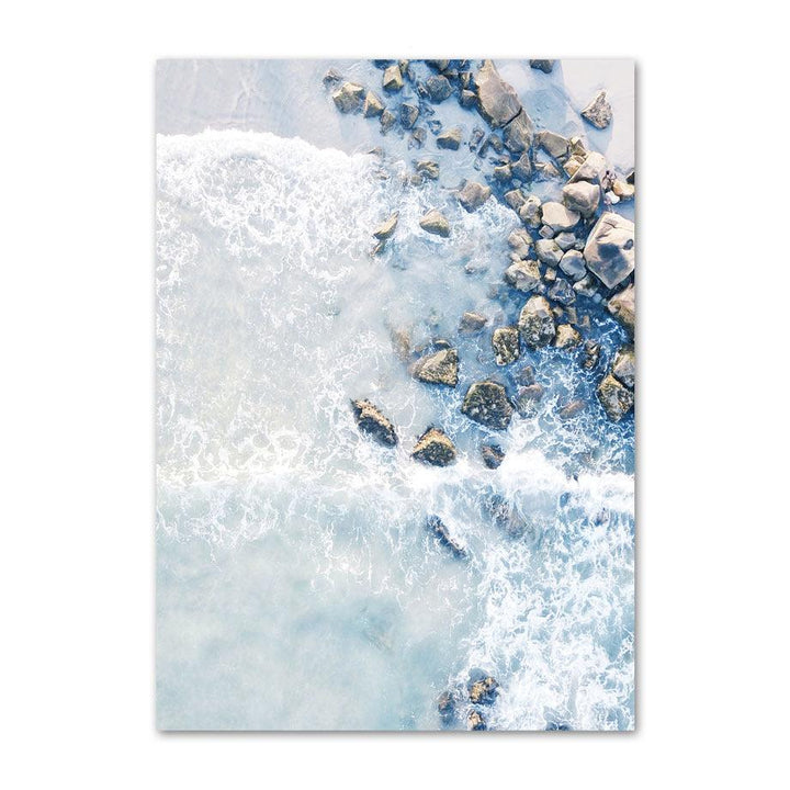 VibeCore Serene Oceanside Canvas Prints Option H: Ocean water breaking on rocks