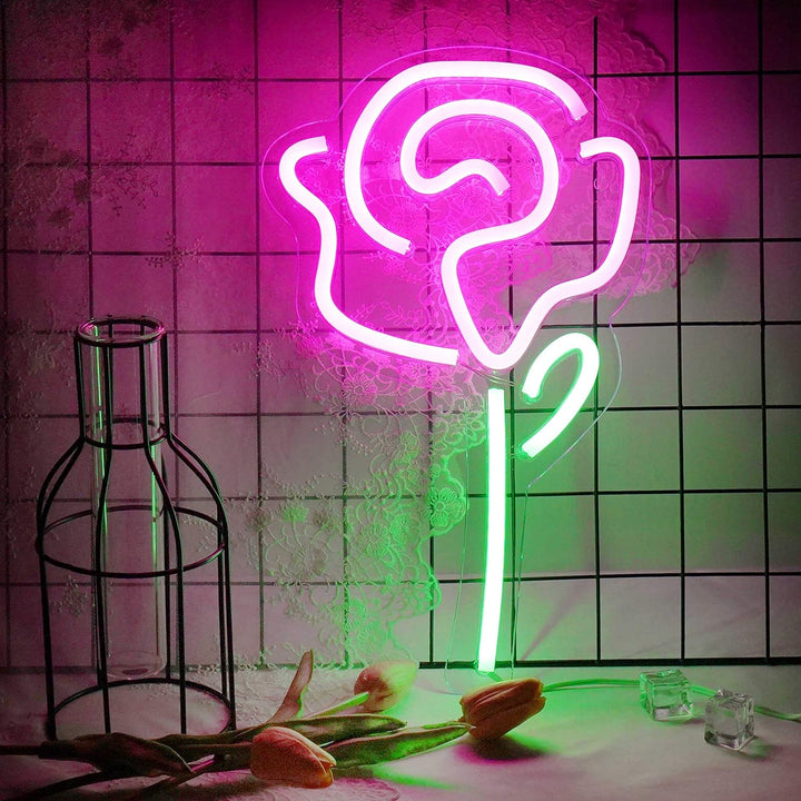 VibeCore Single Rose Neon Light Against Grid
