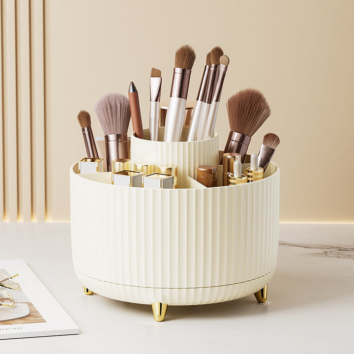 VibeCore Sleek Spin Organizer Cream, 360-Degree Rotating Storage for Makeup Brushes and Office Supplies