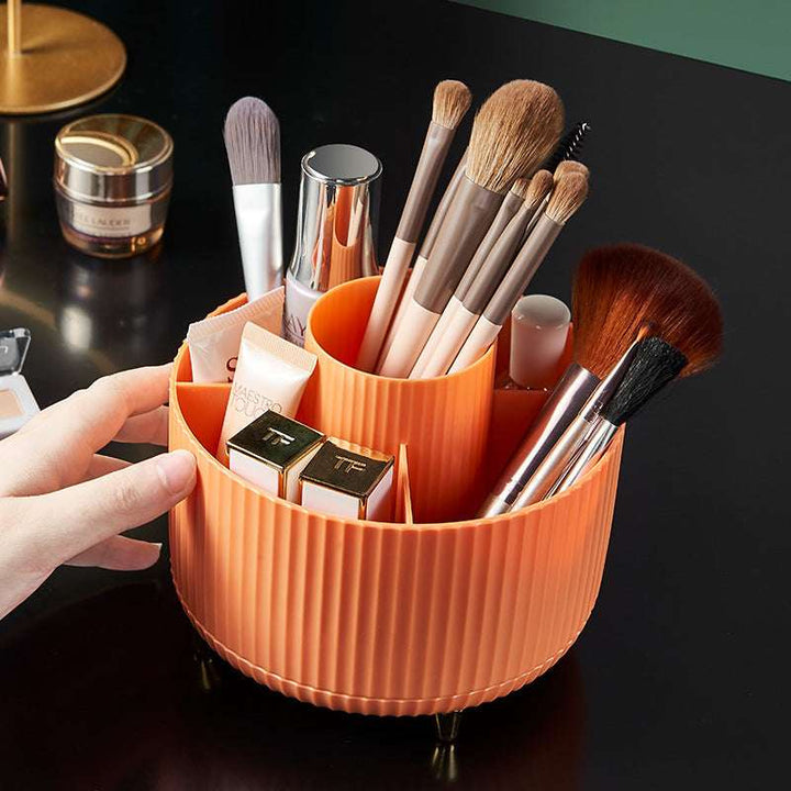 VibeCore Sleek Spin Organizer Orange, 360-Degree Rotating Storage for Makeup and Office Supplies