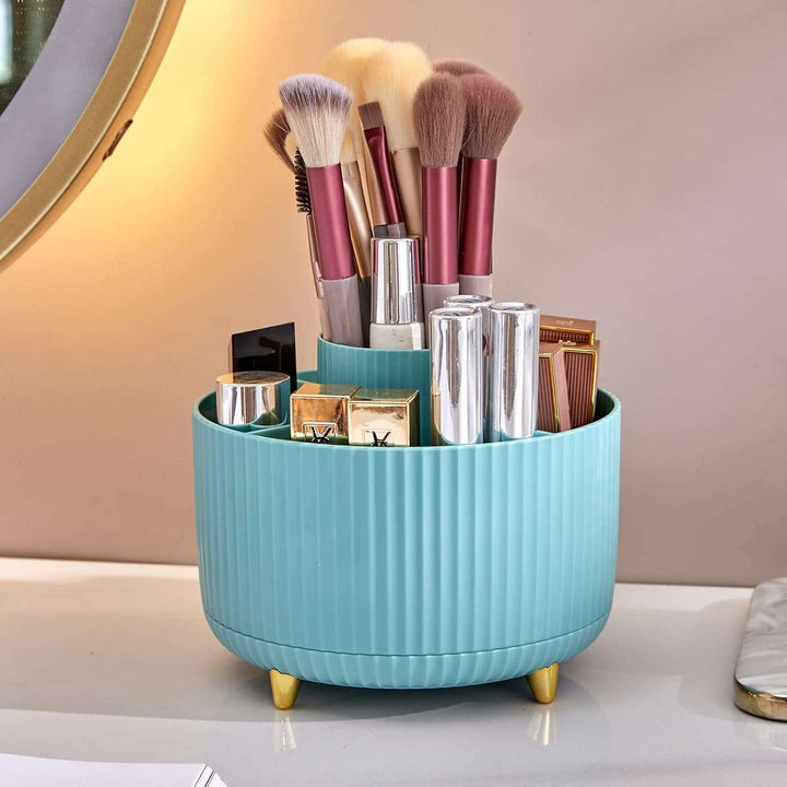 Sleek Spin Organizer Turquoise Blue, 360-Degree Rotating Storage for Makeup Brushes, Office Supplies, and More