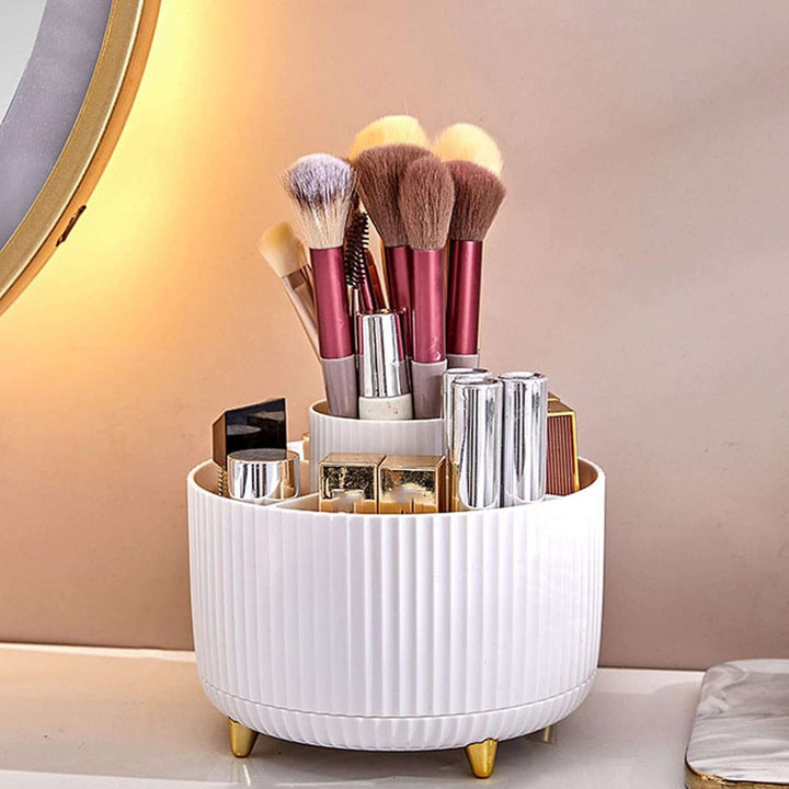 VibeCore Sleek Spin Organizer White, 360-Degree Rotating Storage for Makeup and Office Supplies