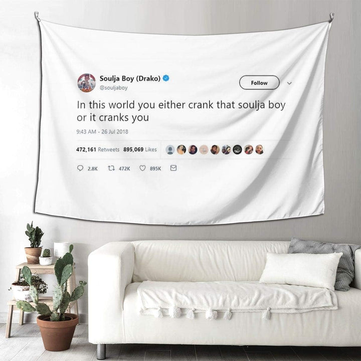 VibeCore Soulja Boy Tweet Tapestry Hanging In Living Room