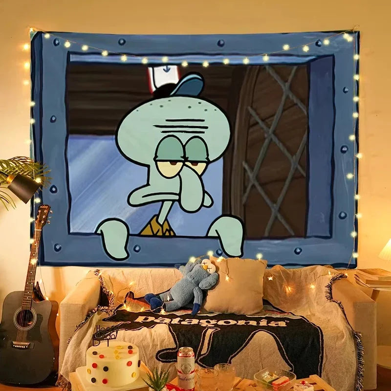 VibeCore Squidward Krusty Krab Window Tapestry