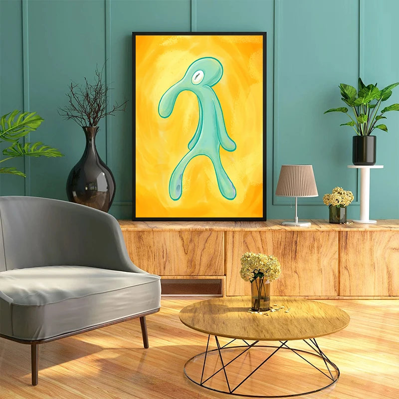 VibeCore Squidward Masterpiece Canvas Print Framed In Living Room
