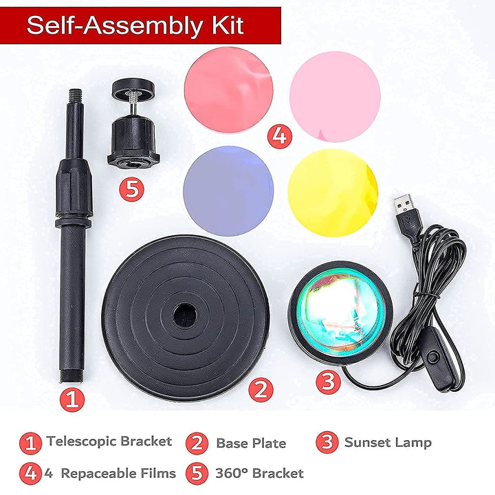 VibeCore Sunset Lamp Self-Assembly Kit, featuring all the necessary parts for easy assembly, designed for customizable lighting vibes and aesthetic room decor.