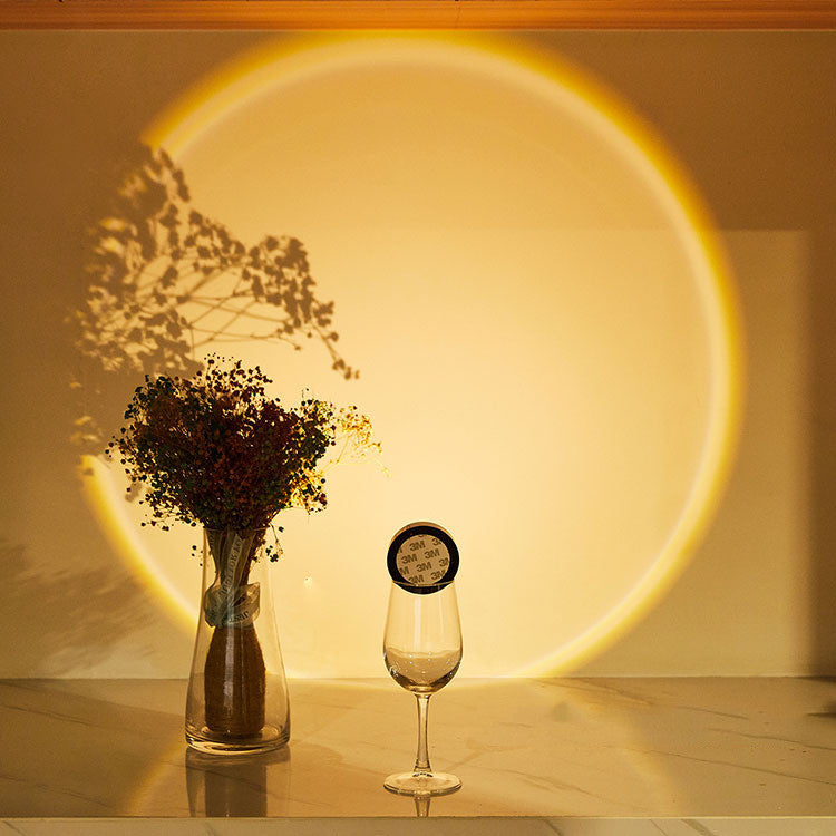 VibeCore Sunset Puck Light set of two emitting a soft warm white glow, ideal for ambient lighting in bedrooms, desks, or cozy corners.