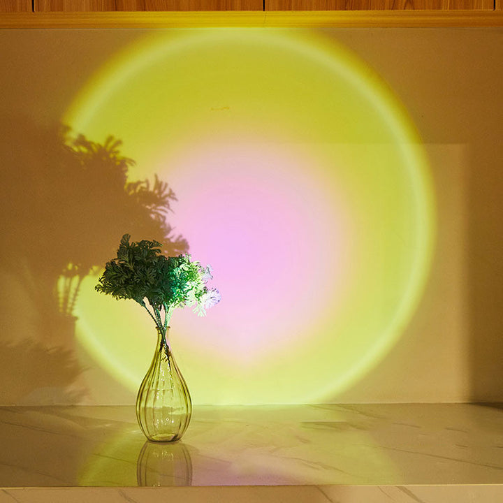 VibeCore Sunset Puck Light emitting a warm sunrise glow, adding a soft and cozy ambiance to any space with its compact, touch-activated design.
